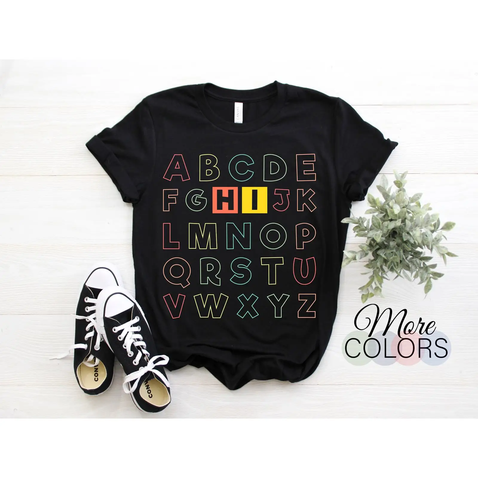 Kids First Education - Camiseta divertida con letras del alfabeto